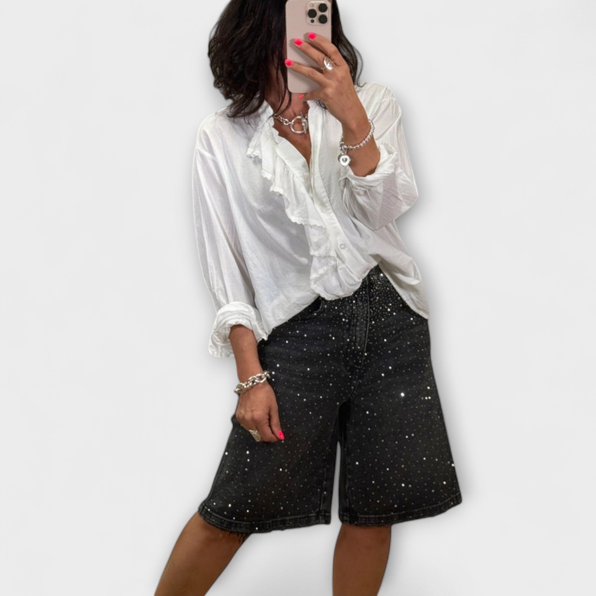 Amaris - Bermuda Shorts med Rhinsten Dekorationer