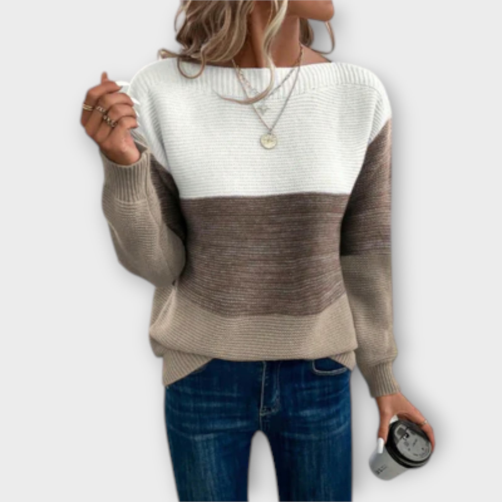 Clara - Elegant Tri-Farvet Patchwork Sweater