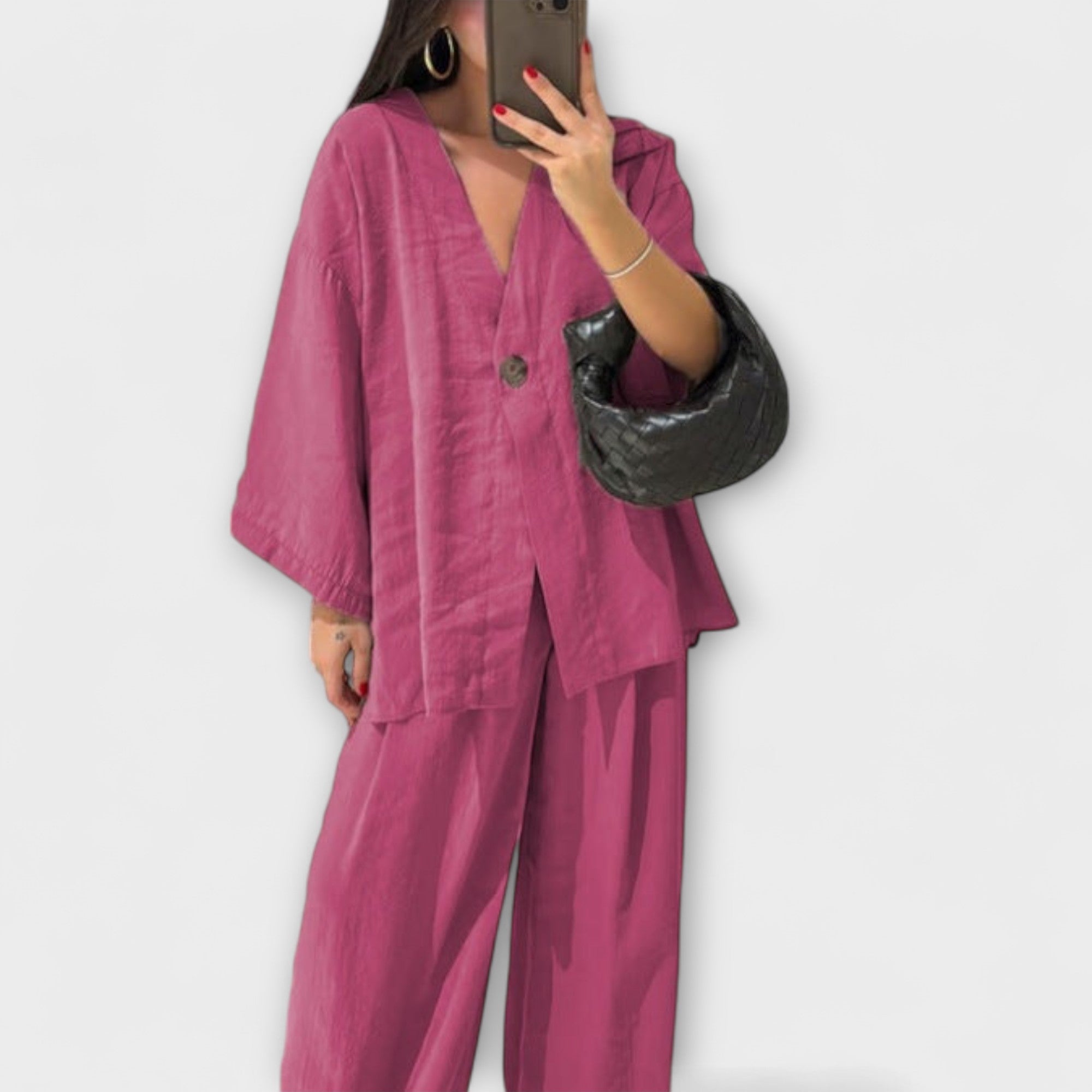 Jacqueline - Casual V-Hals Top og Bukser Duo