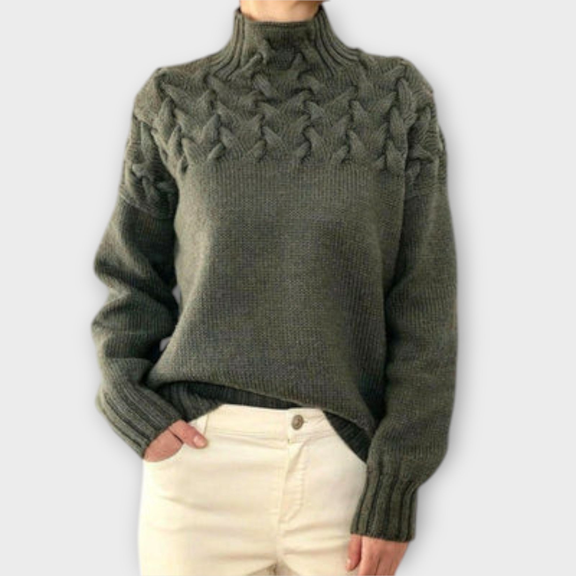 Eva - Kvinders Sweater med Kabelstrik Detalje