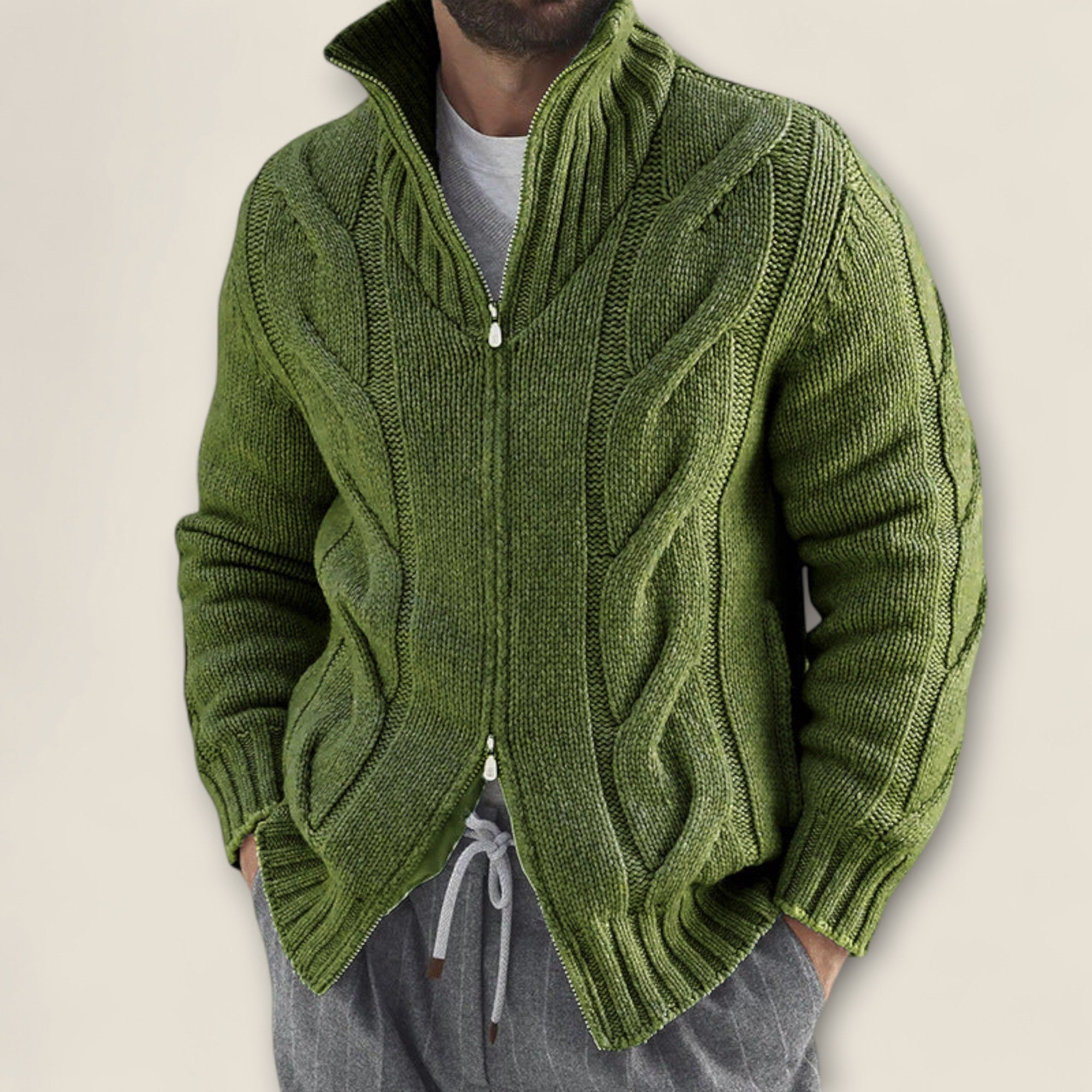 Stefano - Kabelstrikket Zip-Up Jakke