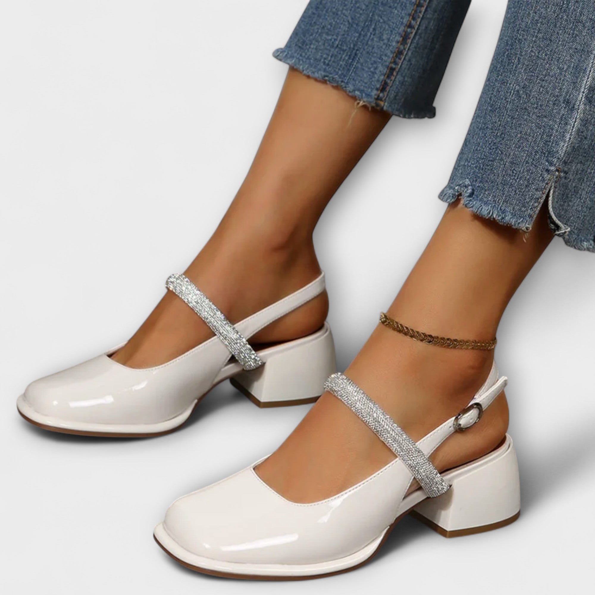 Celandra - Mary Janes med Glitterrem og Blokhæl