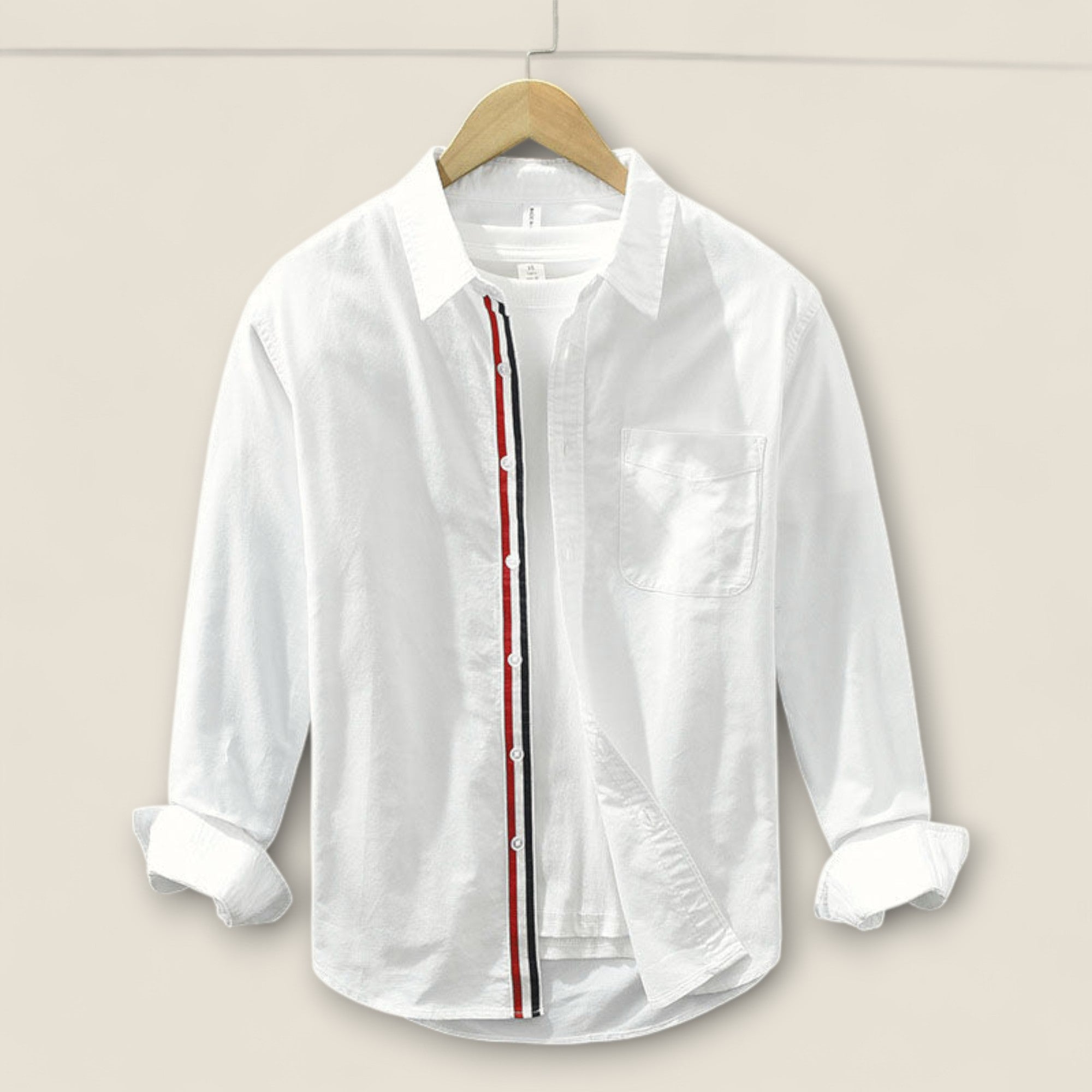 Adrien - Stribet Bomulds skjorte med Kontrast Detaljer