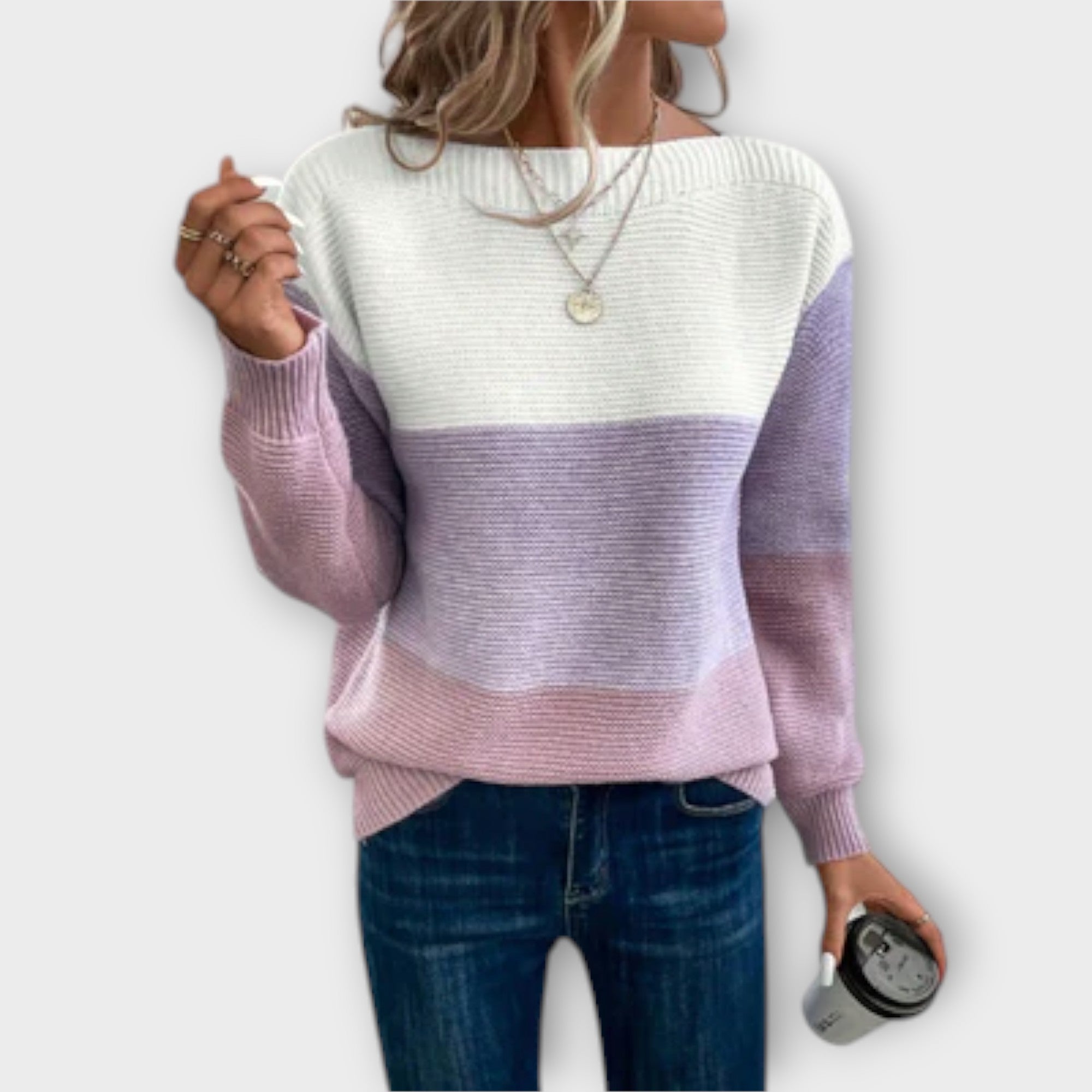 Clara - Elegant Tri-Farvet Patchwork Sweater