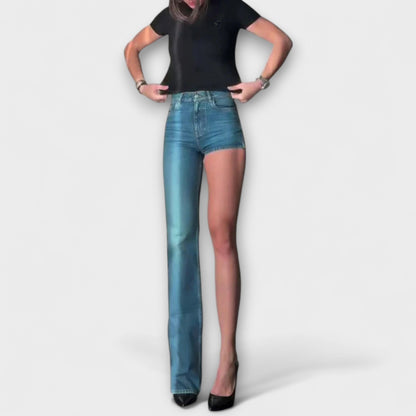 Astra - Trendy asymmetrisk denimshorts med én skulderrem