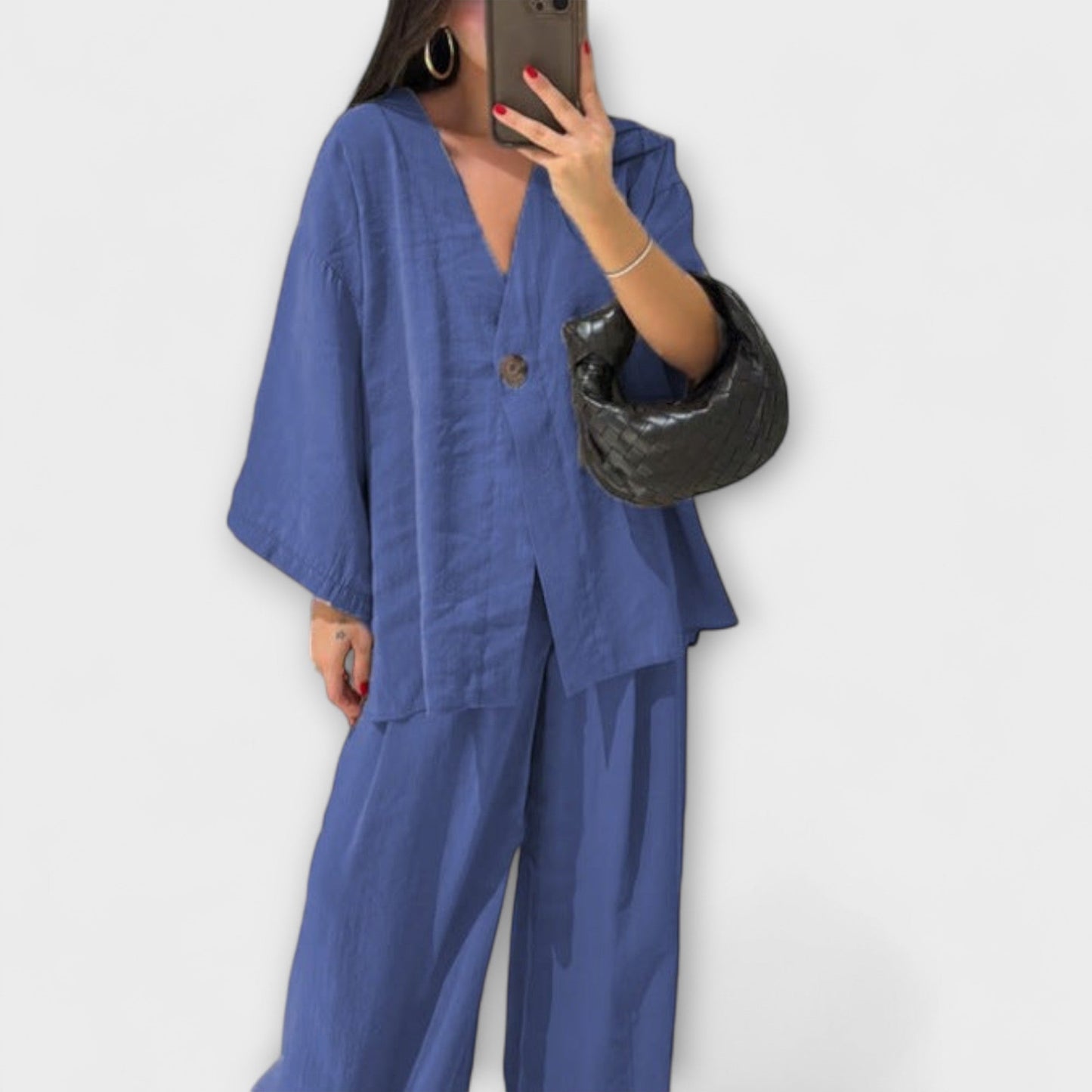 Jacqueline - Casual V-Hals Top og Bukser Duo