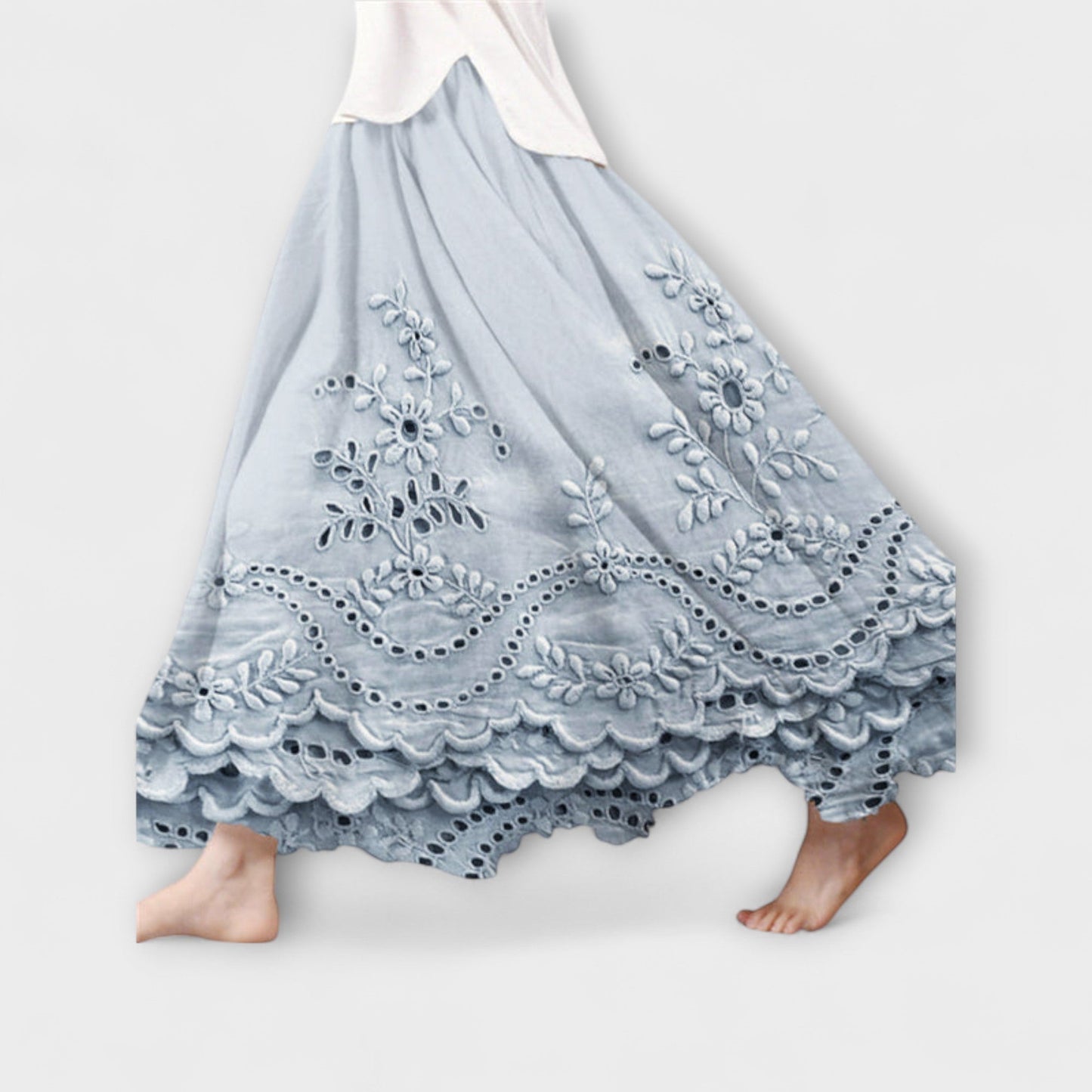 Luna – Boho Maxi Nederdel med Broderi