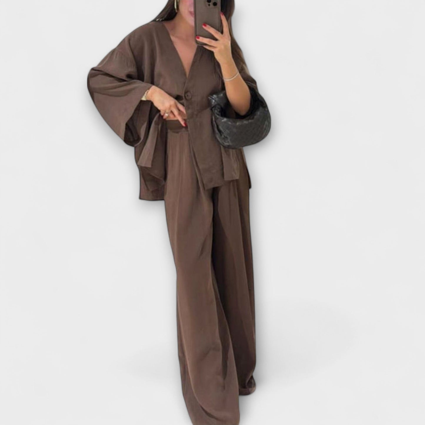 Jacqueline - Casual V-Hals Top og Bukser Duo