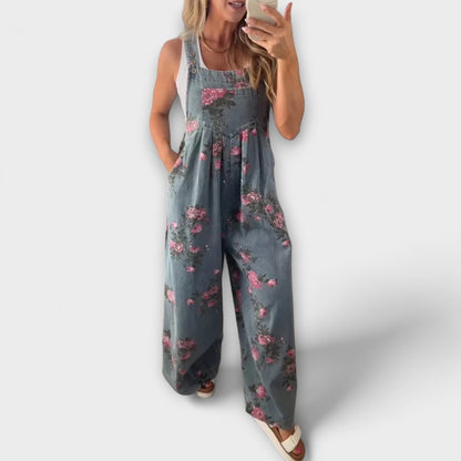 Bethany - Blomsterprint Bred Denim Overalls