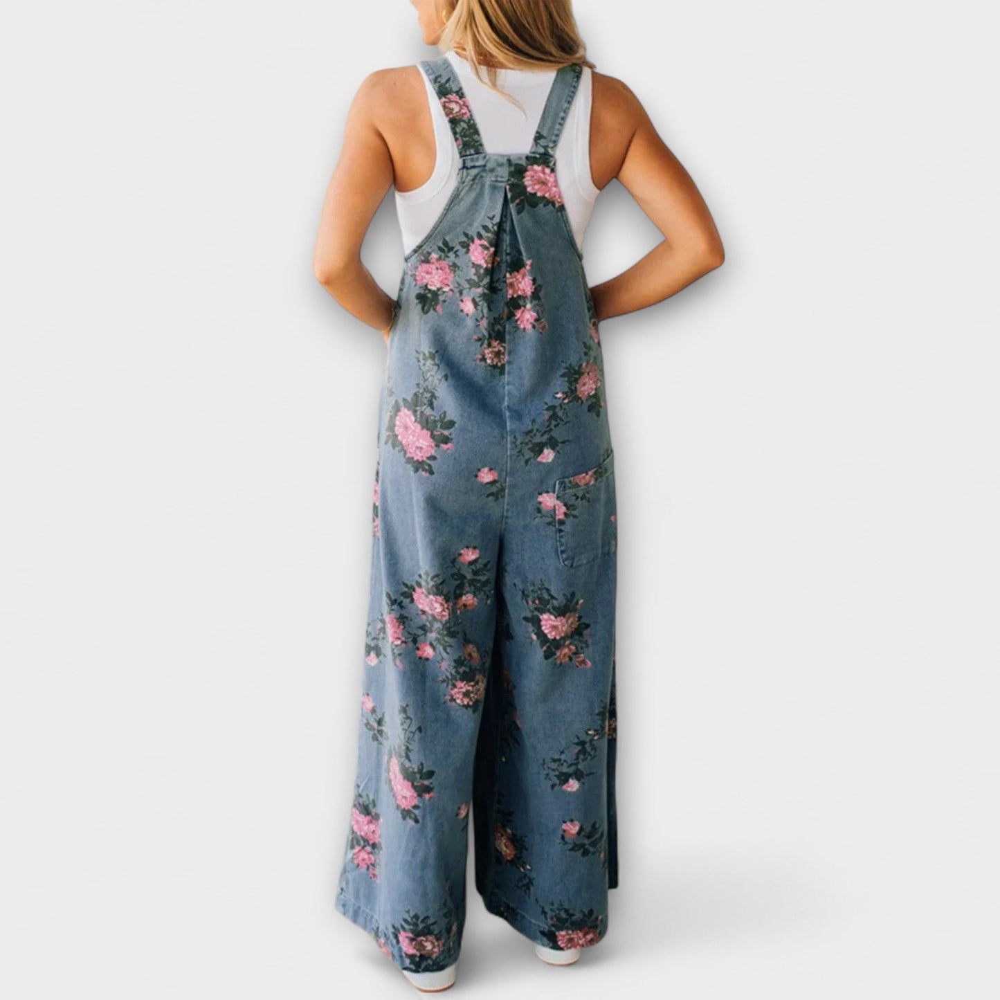 Bethany - Blomsterprint Bred Denim Overalls