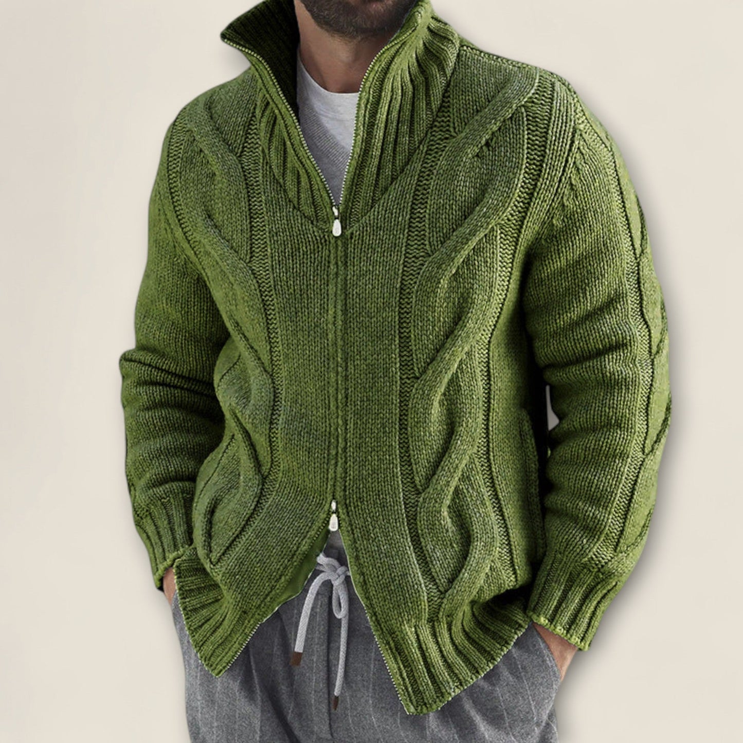 Stefano - Kabelstrikket Zip-Up Jakke