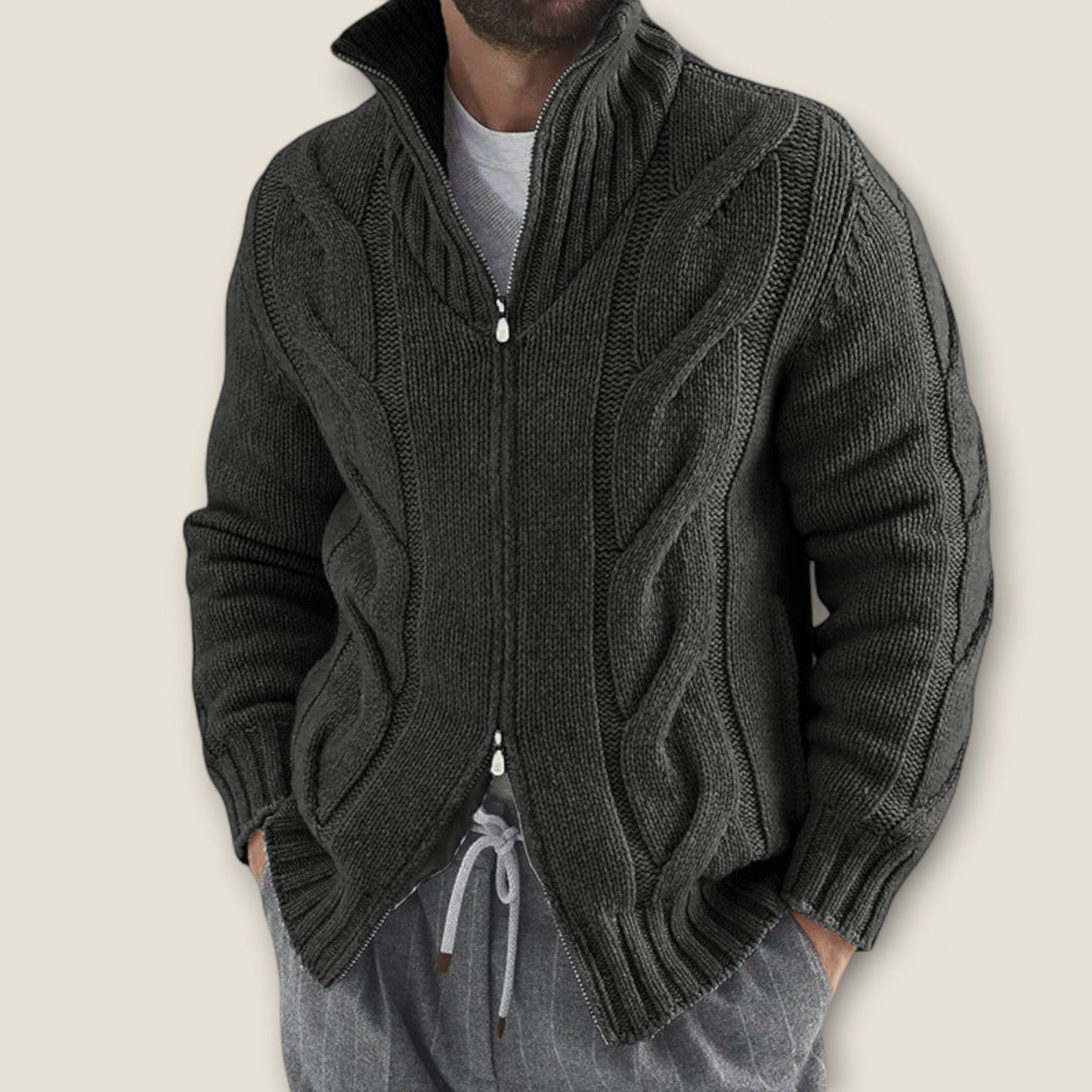 Stefano - Kabelstrikket Zip-Up Jakke