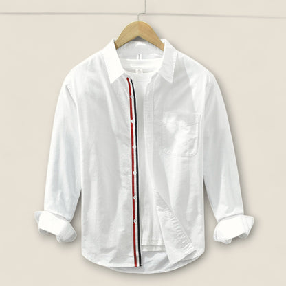 Adrien - Stribet Bomulds skjorte med Kontrast Detaljer