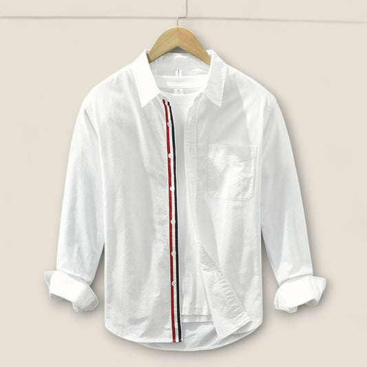 Adrien - Stribet Bomulds skjorte med Kontrast Detaljer