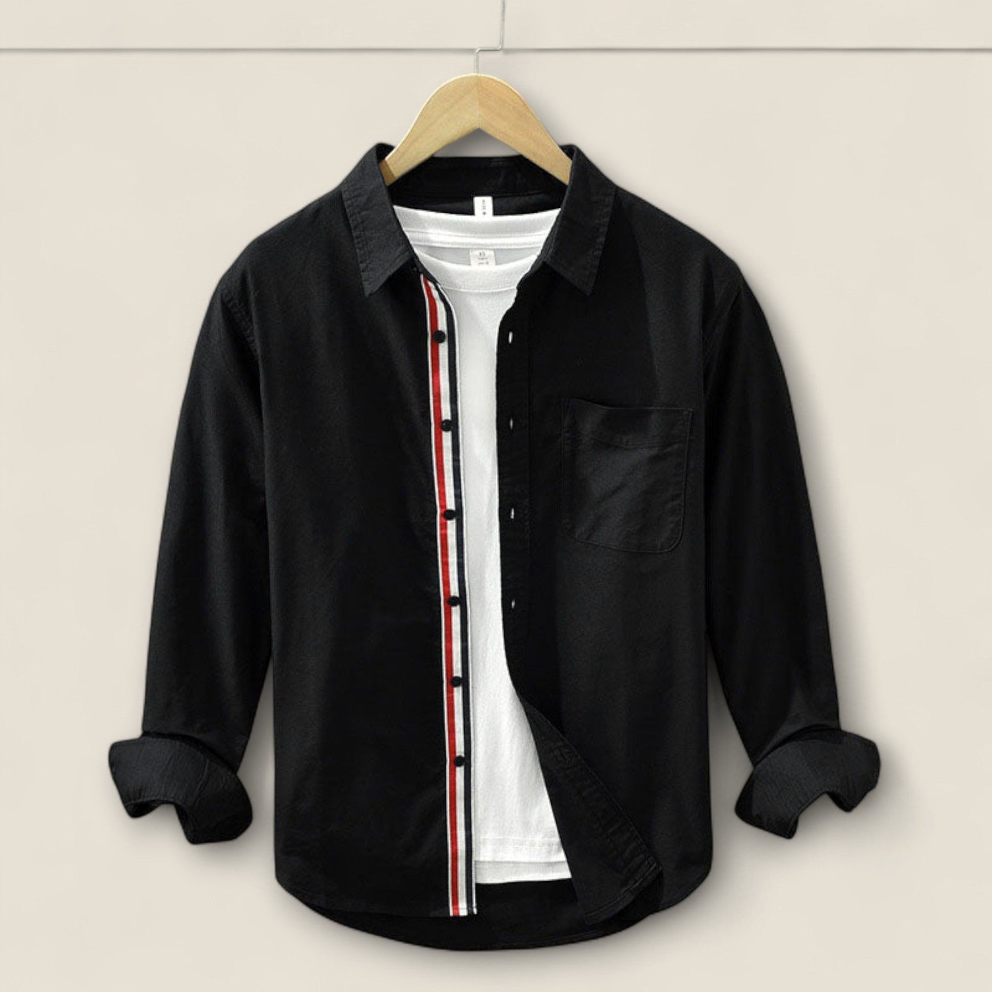 Adrien - Stribet Bomulds skjorte med Kontrast Detaljer