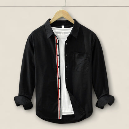 Adrien - Stribet Bomulds skjorte med Kontrast Detaljer