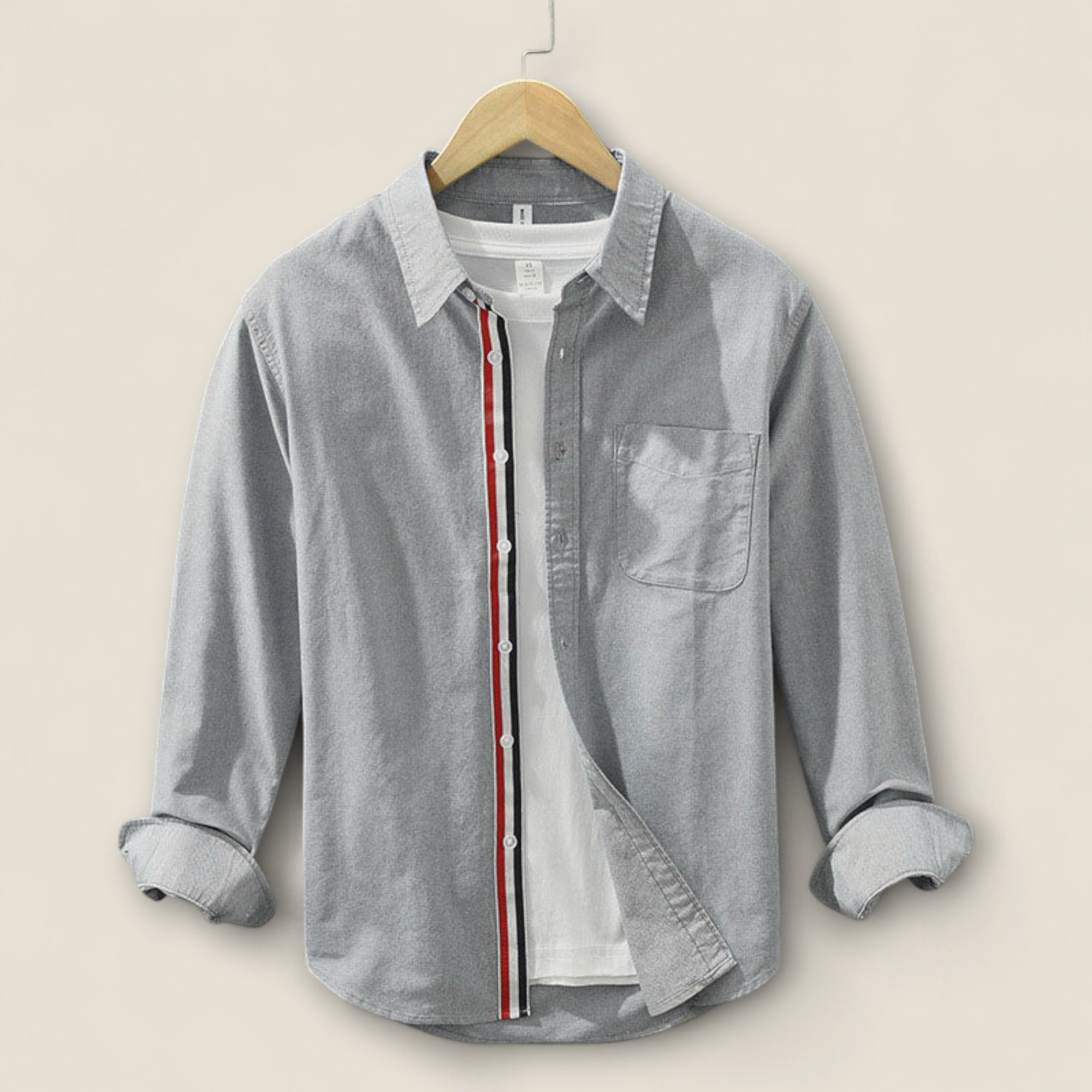 Adrien - Stribet Bomulds skjorte med Kontrast Detaljer