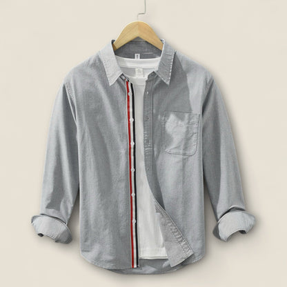 Adrien - Stribet Bomulds skjorte med Kontrast Detaljer