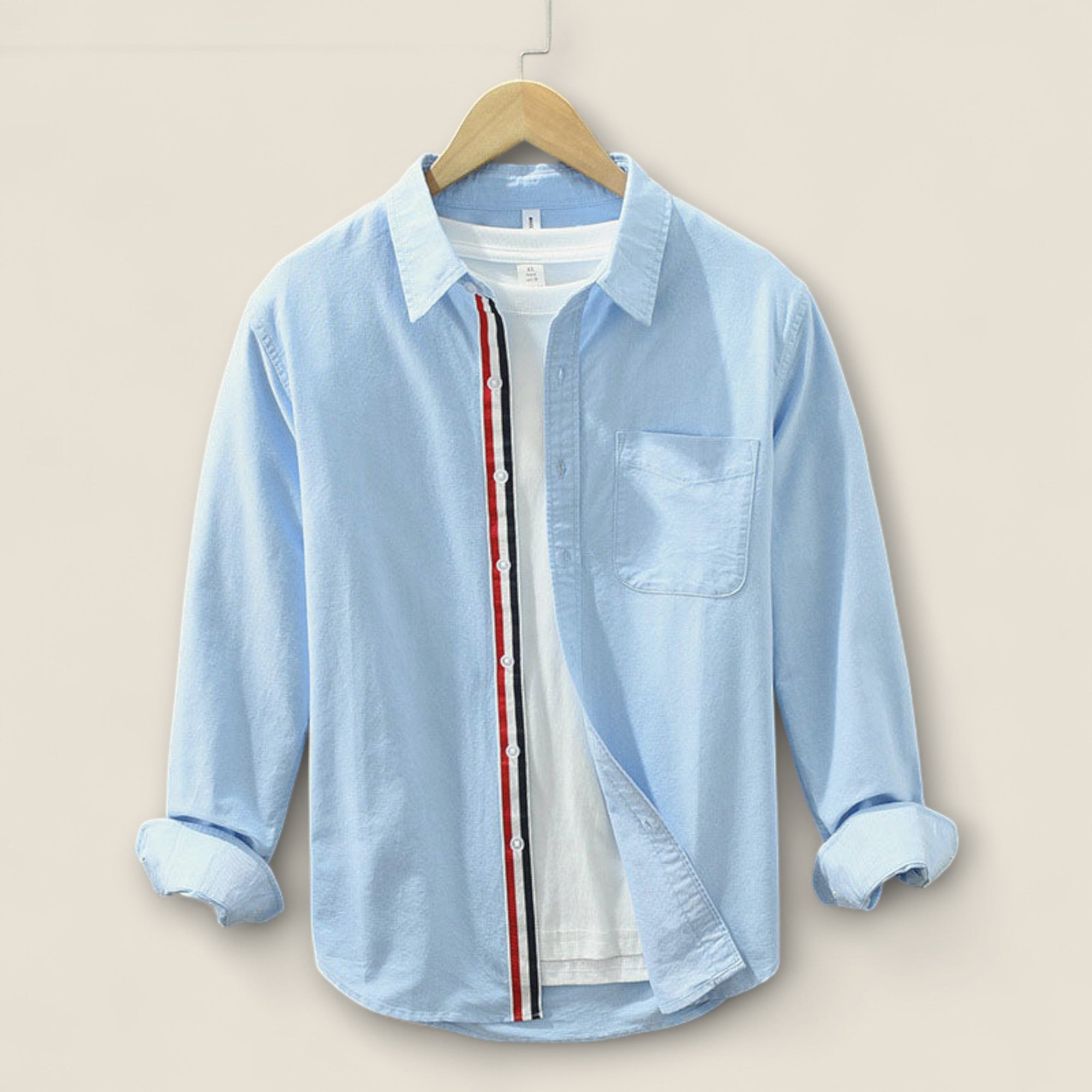 Adrien - Stribet Bomulds skjorte med Kontrast Detaljer