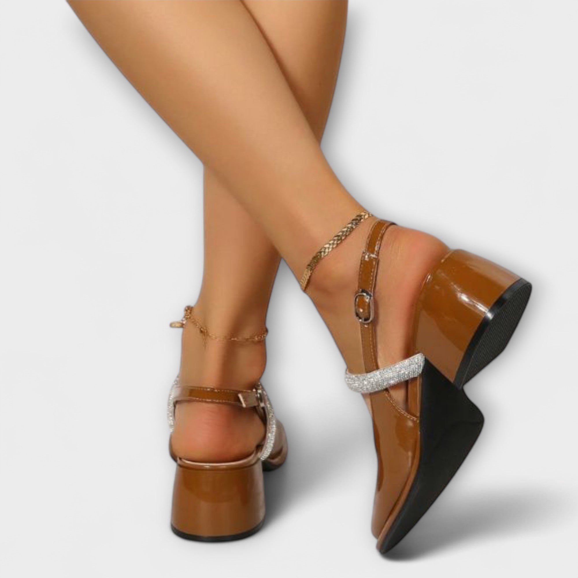 Celandra - Mary Janes med Glitterrem og Blokhæl