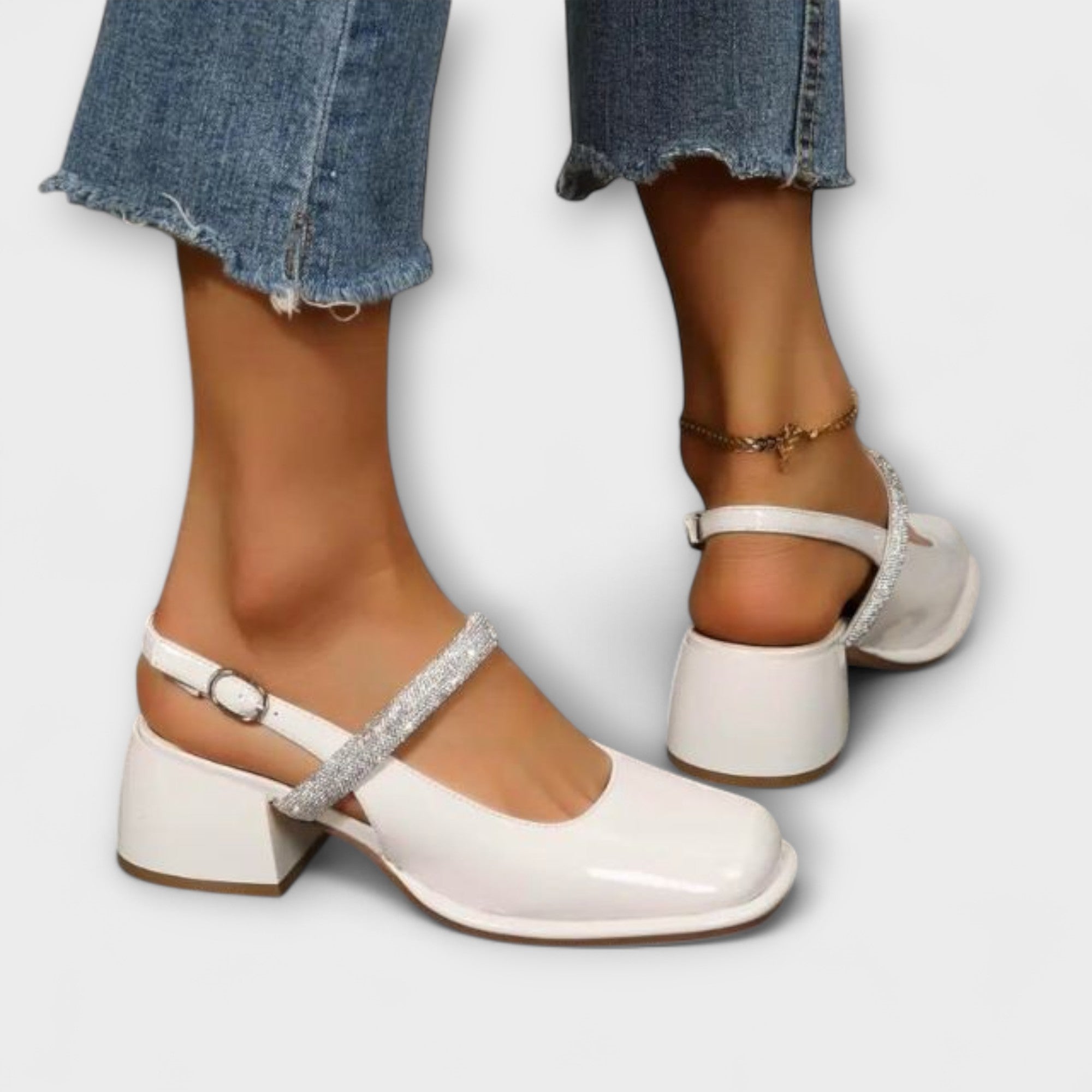 Celandra - Mary Janes med Glitterrem og Blokhæl