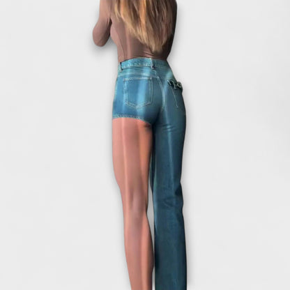 Astra - Trendy asymmetrisk denimshorts med én skulderrem