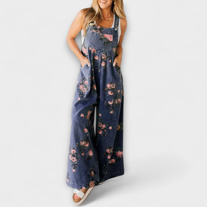 Bethany - Blomsterprint Bred Denim Overalls