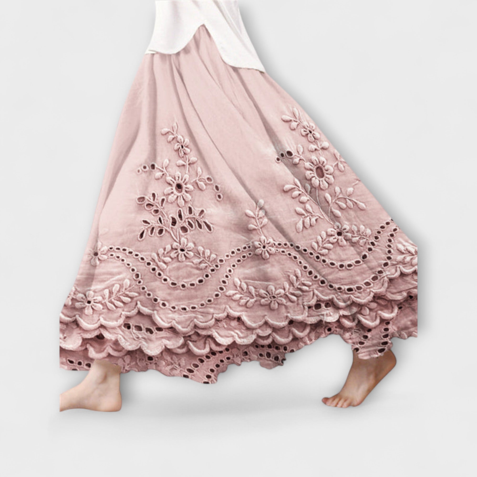 Luna – Boho Maxi Nederdel med Broderi